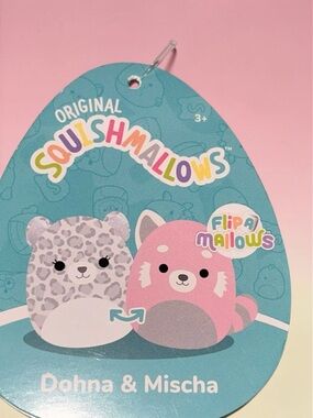 Squishmallows 8” FlipAMallows Pink Panda & Snow Leopard Dohna Mischa NWT Plush